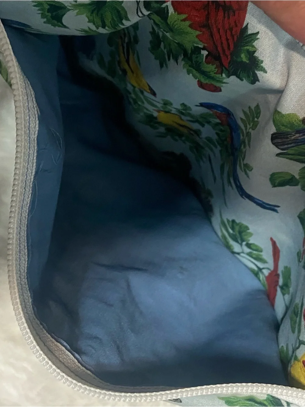Stitches Bird-Print Drawstring Pouch in Blue, Green, Red, Yellow